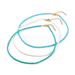 Ensemble de colliers de perles de verre 3pcs, collier empilable pour femme, bleu profond du ciel, 15.94~16.02 pouce (40.5~40.7 cm)