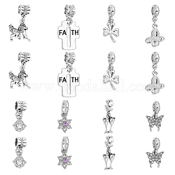 CHGCRAFT 16Pcs 8Styles Alloy Crystal Rhinestone European Dangle Charms Large Hole Dangle Charms Snowflake Round Pendants for European Bracelets Christmas Birthday Gifts, Hole 4.5-6mm