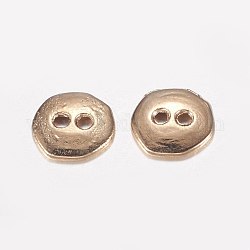 2-Hole Alloy Buttons, Long-Lasting Plated, Light Gold, 10x10x2mm, Hole: 1.5mm