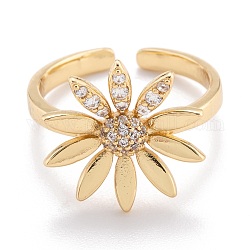 Latón micro pave anillos de brazalete de circonio cúbico, anillos abiertos, Plateado de larga duración, flor, dorado, nosotros tamaño 6, diámetro interior: 17 mm