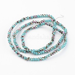 Electroplate Glass Bead Strands, Half Plated, Faceted, Rondelle, Cyan, 3x2mm, Hole: 1mm, about 165~169pcs/strand, 15~16 inch(38~40cm)