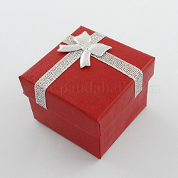 Cajas de sistema de la joya de cartón con bowknot y la esponja en el interior, para anillos y colgantes, cuadrado, rojo, 50x50x37mm