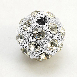 Alloy Rhinestone Beads, Round, Grade A, Silver Metal Color, Crystal, 10mm, Hole: 1.5mm