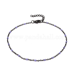 304 Stainless Steel Cable Chain Anklets, with Enamel and Lobster Claw Clasps, Electrophoresis Black, Plum, 230x2mm