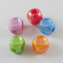 Opaques ab acrylique de couleur des perles de cube, couleur mixte, 10x8x8mm, Trou: 3mm, environ 1100 pcs/500 g