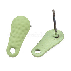 Accessoires de puces d'oreilles en fer peints au spray, avec le trou, larme, vert jaune, 14x6.5mm, Trou: 1.8mm, pin: 0.7 mm