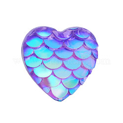 Кабошоны из смолы, сердце с рыбой русалки, розовато-лиловый, 12x12x3 мм