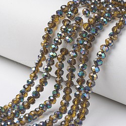 Chapelets de perles en verre transparent électrolytique, demi-multi-couleur plaquée, facette, rondelle, verge d'or, 6x5mm, Trou: 1mm, Environ 85~88 pcs/chapelet, 16.1~16.5 pouce (41~42 cm)