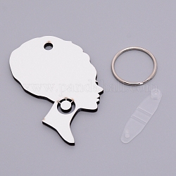 Porte-clés blancs de sublimation, porte-clés de transfert de chaleur de panneau de mdf, pour presse à chaud, femme, platine, blanc, 9.8 cm