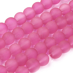 Transparente Glasperlen stränge, matt, Runde, tief rosa, 8 mm, Bohrung: 1~1.6 mm, ca. 99 Stk. / Strang, 31.4 Zoll