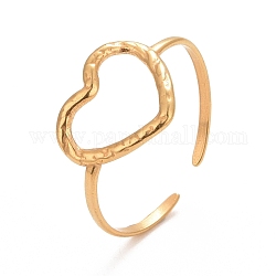 Placage ionique (ip) 304 anneau de manchette à cœur ouvert en acier inoxydable pour femme, or, nous taille 7 3/4 (17.9mm)