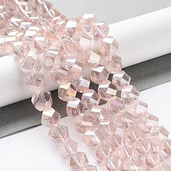 Galvanisieren Glasperlen, ab Farbe plattiert, facettiert, Twist, Perle rosa, 10x10x9 mm, Bohrung: 2 mm
