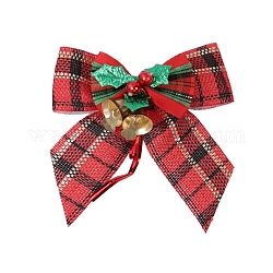 Fiocco in lino con motivo scozzese e decorazione pendente a campana, per ornamenti da appendere all'albero di Natale, firebrick, 80x80mm