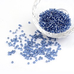 12/0 Glass Seed Beads, Silver Lined, Blue, 2mm, Hole: 0.5mm, about 30000pcs/pound
