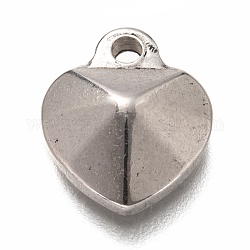 304 charms in acciaio inox, cuore appuntito, colore acciaio inossidabile, 14.5x12x4mm, Foro: 1.8 mm