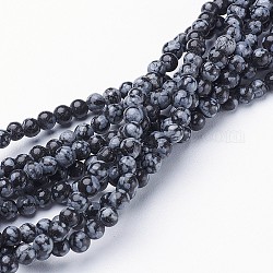 Chapelets de perles de flocon de neige en obsidienne naturelle, ronde, 4mm, Trou: 0.8mm, Environ 100 pcs/chapelet, 15~16 pouce