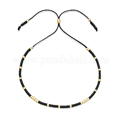 Glass Seed Beaded Slider Bracelet, Adjustable Bracelet, Black, No Size