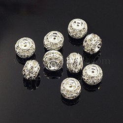Perline strass in Ottone, grado a, colore argento placcato, chiaro, barile, circa10 mm di diametro, 9 mm di lunghezza, Foro: 1.5 mm