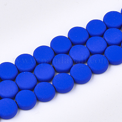 Окрашенного распылением немагнитных синтетических нитей гематита бусы, плоско-круглые, синие, 8x3 мм, отверстие : 1 мм, около 48 шт / нитка, 15.7 дюйм