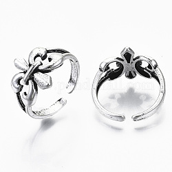 Anillos de dedo de aleación de zinc, anillos abiertos, sin plomo y cadmio, flor de lis, plata antigua, tamaño de 7, diámetro interior: 17 mm