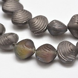 Frosted Electroplate Glass Shell Beads Strands, Half Plated, Slate Gray, 12x14.5x10mm, Hole: 1mm, about 32pcs/strand, 16inch