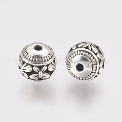 Сплавочные овальные бусины тибетского стиля , полый круглый, античное серебро, 11x10 мм, отверстие : 1.5 мм