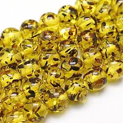 Buddhist Jewelry Beaded Findings Resin Imitation Amber Round Bead Strands, Pale Goldenrod, 10mm, Hole: 1mm, about 38pcs/strand, 15.74 inch