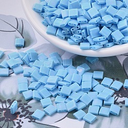 Perles miyuki tila, Perles de rocaille japonais, 2-trou, (tl413fr) opaque bleu turquoise mat ab, 5x5x1.9mm, Trou: 0.8mm, environ 118 pcs/10 g