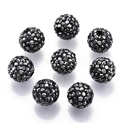 Arcilla de polímero pavimenta los abalorios de rhinestone, abalorios de la bola de discoteca, negro, pp15 (2.1~2.2 mm), 6 fila de rhinestone, 12mm, agujero: 1.5 mm
