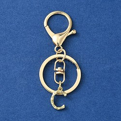 Alloy Initial Letter Charm Keychains, with Alloy Clasp, Golden, Letter C, 8.5cm