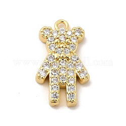 Rack Plating Brass Micro Pave Cubic Zirconia Pendants, Cadmium Free & Lead Free, Long-Lasting Plated, Bear Charm, Real 18K Gold Plated, 16x9.5x3mm, Hole: 1.2mm