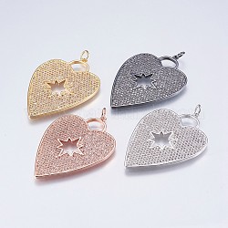 Brass Micro Pave Cubic Zirconia Pendants, Heart, Mixed Color, 48x34x2mm, Hole: 4mm