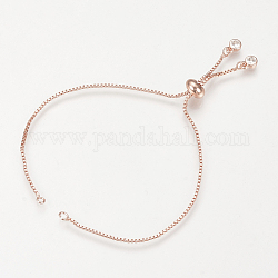 Fabrication de bracelets coulissants en laiton, avec zircons, chaînes de boîte, Plaqué longue durée, or rose, longueur de la chaîne simple: environ 11.5~12cm