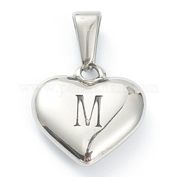 304 Stainless Steel Pendants, Heart with Black Letter, Stainless Steel Color, Letter.M, 16x16x4.5mm, Hole: 7x3mm