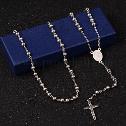 201 Edelstahl Rosenkranz Perlenketten aus rostfreiem, mit Kruzifix Kreuz Anhänger, für Ostern, Edelstahl Farbe, 27.6 Zoll (70 cm)