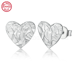 Rhodium Plated 925 Sterling Silver Heart Stud Earrings, Platinum, 11mm