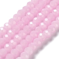 Fili di perle di vetro imitazione giada dipinti al forno, rondelle sfaccettato, perla rosa, 10x8mm, Foro: 1 mm, circa 63~65pcs/filo, 18.90'' (48~50 cm)