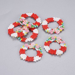 Perles rocailles japonaises manuelles, avec fil d'importation japon, motif de tissage, couronne, colorées, 25~26.5x2mm