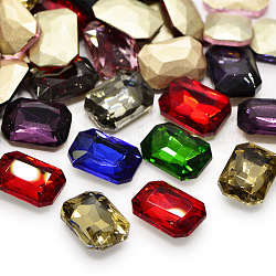 Cabuchones de cristal de facetado rectángulo de rhinestone, espalda plateada, octágono rectángulo, color mezclado, 14x10x4mm, aproximamente 18 unidades / bolsa