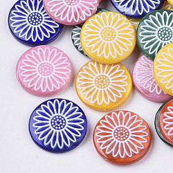 Аэрозольная краска для бусин из пресноводных раковин, напечатанный, плоский круг с цветком ромашки, разноцветные, 20x4 мм, отверстие : 0.8 мм
