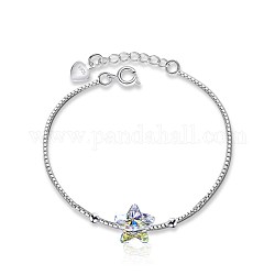 925 Sterling Silver Link Bracelets, with Austrian Crystal, Star, Platinum, 001AB_Crystal AB