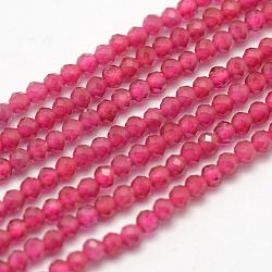 Brins de perles en quartz synthétique à facettes, teinte, ronde, magenta, 2mm, Trou: 0.5mm, Environ 200 pcs/chapelet, 15.5 pouce (39.5 cm)