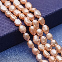 Fili di perle di perle d'acqua dolce coltivate naturali, due lati lucido, bisque, 6~10x5~7mm, Foro: 0.5 mm, circa 46~47pcs/filo, 13.77~14.17 pollice (35~36 cm)
