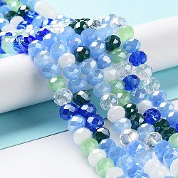 Chapelets de perles en verre, facette, rondelle, bleu clair, 8x6mm, Trou: 1mm, Environ 65~68 pcs/chapelet, 15.7~16.1 pouce (40~41 cm)