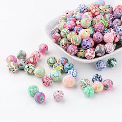 Manuell Polymer Ton Perlen, Runde, Mischfarbe, ca. 10 mm Durchmesser, Bohrung: 1.6~3 mm