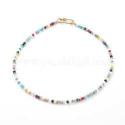 Colliers à pendentif en zircone cubique transparent micro pavé en laiton, avec des perles de verre rondelles, forme de broche de sécurité, or, colorées, 18.31 pouce (46.5 cm)