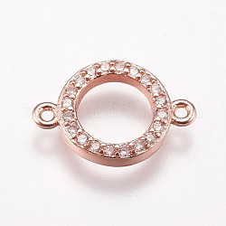Brass Micro Pave Cubic Zirconia Links, Ring/Circle, Clear, Rose Gold, 14x9.5x2mm, Hole: 1mm