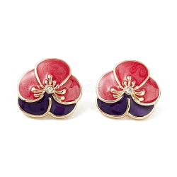 Boucles d'oreilles en émail à fleurs, bijoux en laiton pour femmes, or clair, rouge, 21x22mm, pin: 0.7 mm