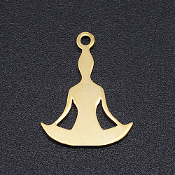 Tema del chakra, 201 ciondolo in acciaio inossidabile tagliato a laser, yoga, oro, 18x14x1mm, Foro: 1.4 mm