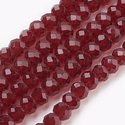 Filo di perline in vetro, sfaccettato, rondelle, rosso scuro, 6x4~5mm, Foro: 0.8~1 mm, circa 88~92pcs/filo, 15.5 pollice ~ 16 pollici (39~45 cm)